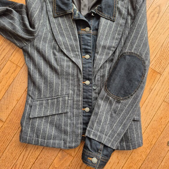 2 in 1 Geisha Jeans Denim Pinstripe Blazer Jean Jacket Layer - Picture 5 of 12